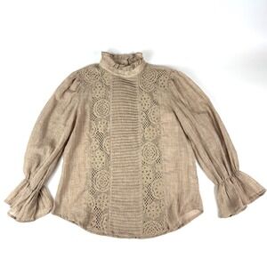 Sundance Once Upon a Dream Rayna Sheer Lace Ruffle Blouse Womens Sz S Tan Victor